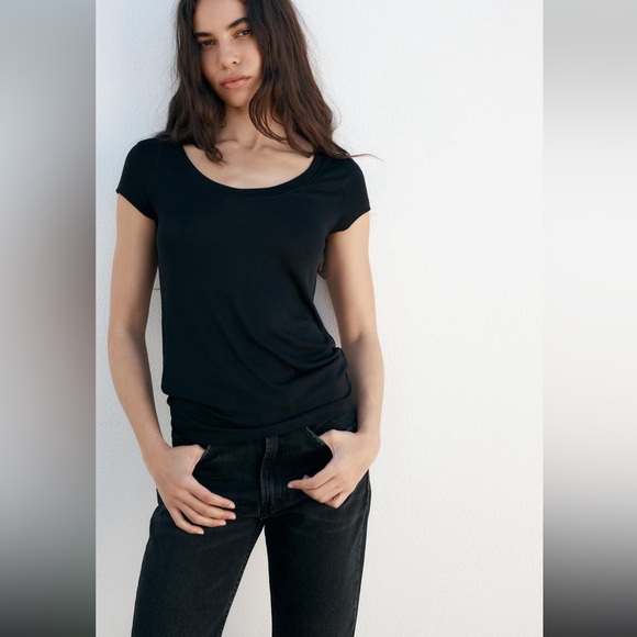Zara round neck viscose shirt, black - Picture 1 of 8